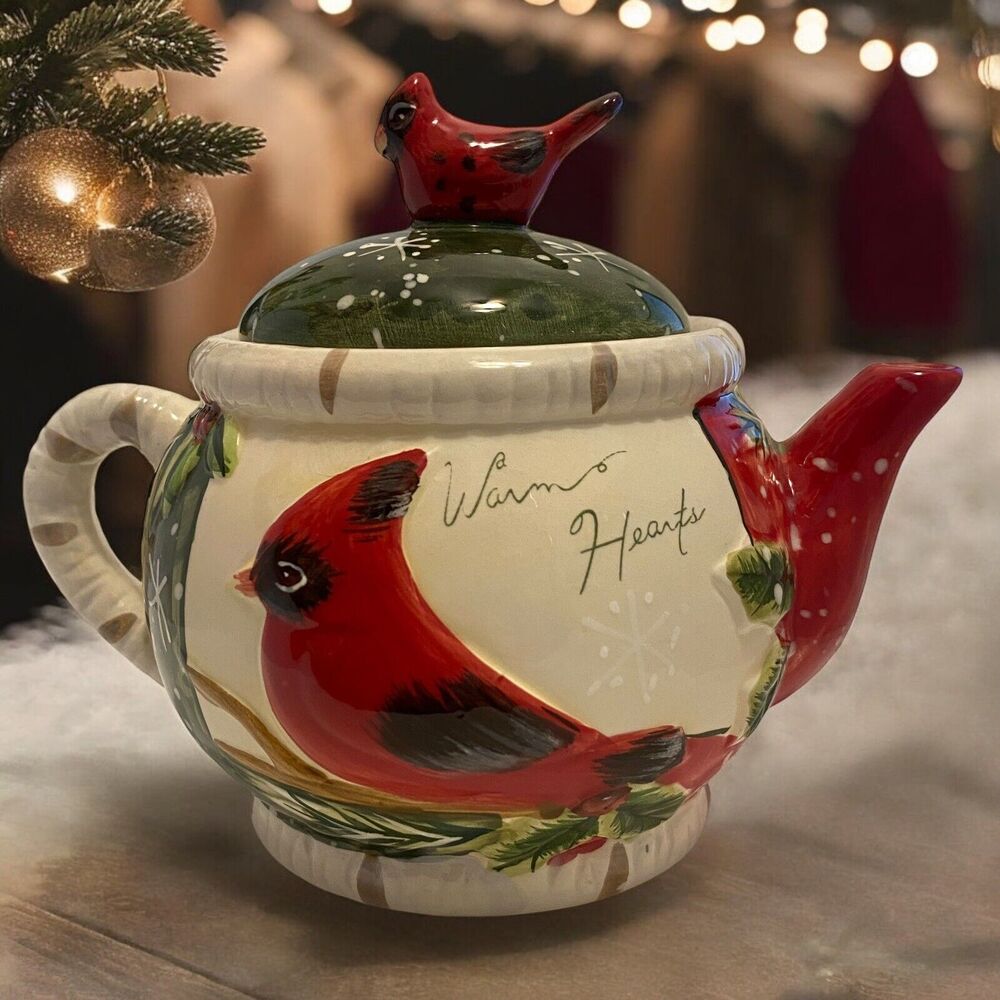 Yankee Candle Co. Holly Bird Teapot Votive Candle Holder Red Cardinal‎ Christmas